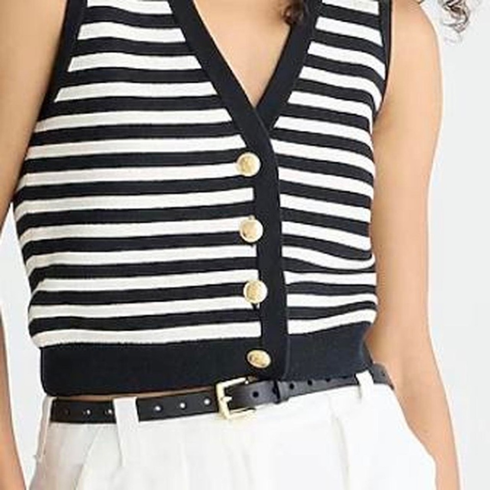 J. Crew Emilie Striped Cotton Sweater Vest With Gold Buttons